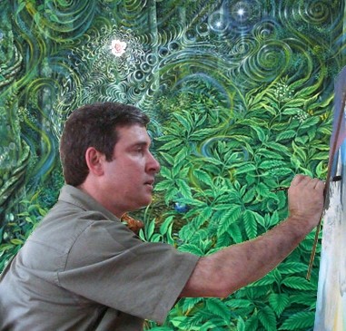 Artista Alexandre Luiz pintando